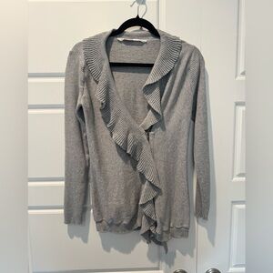 Athleta Cashmere Cotton Blend Oversized Ruffle Collared Ribbed Sweater Sz Small